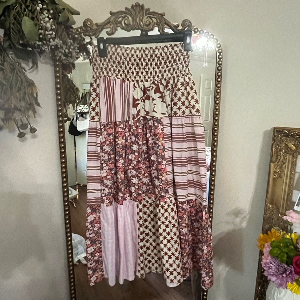 Universal Thread Patchwork Maxi Skirt - Pink and Brown